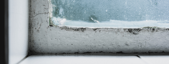 close up of a windowsill with damp