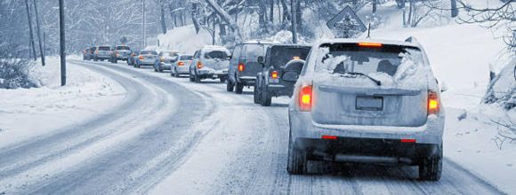Cars driving in snow
