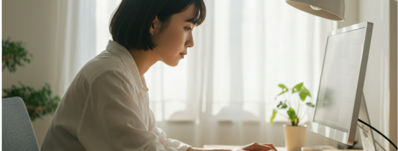 woman looking at her computer to see if her loved one is eligible for assisted living