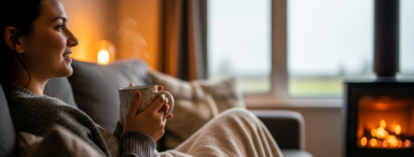 lady having a hot drink in the comfort of her own home